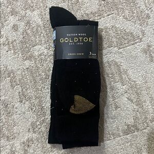 New Never Opened Gold Toe Black Dress Crew Socks with Gold Accent 3 Pairs